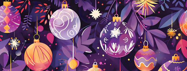 Abstract banner with purple christmas balls.